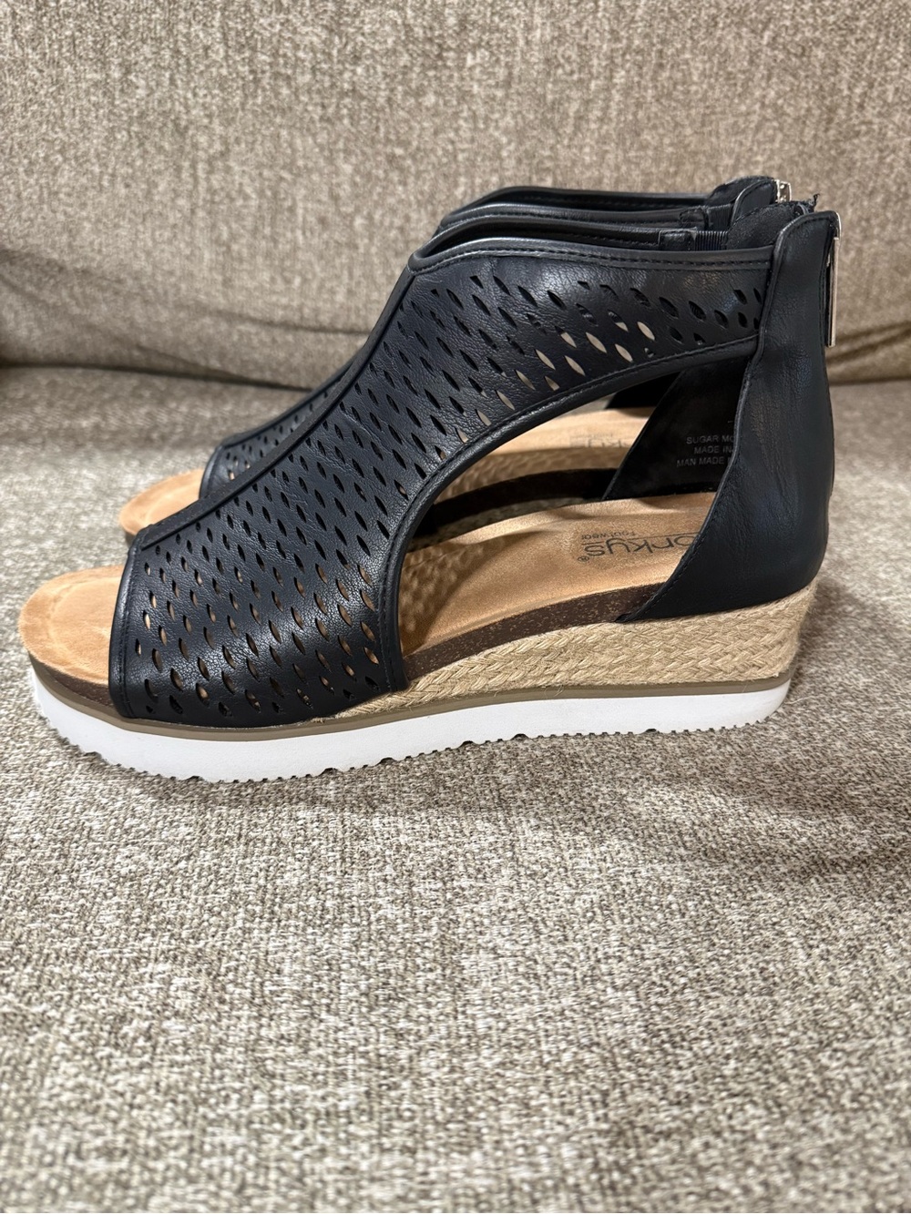 Corkys Black Perforated Wedge Sandals